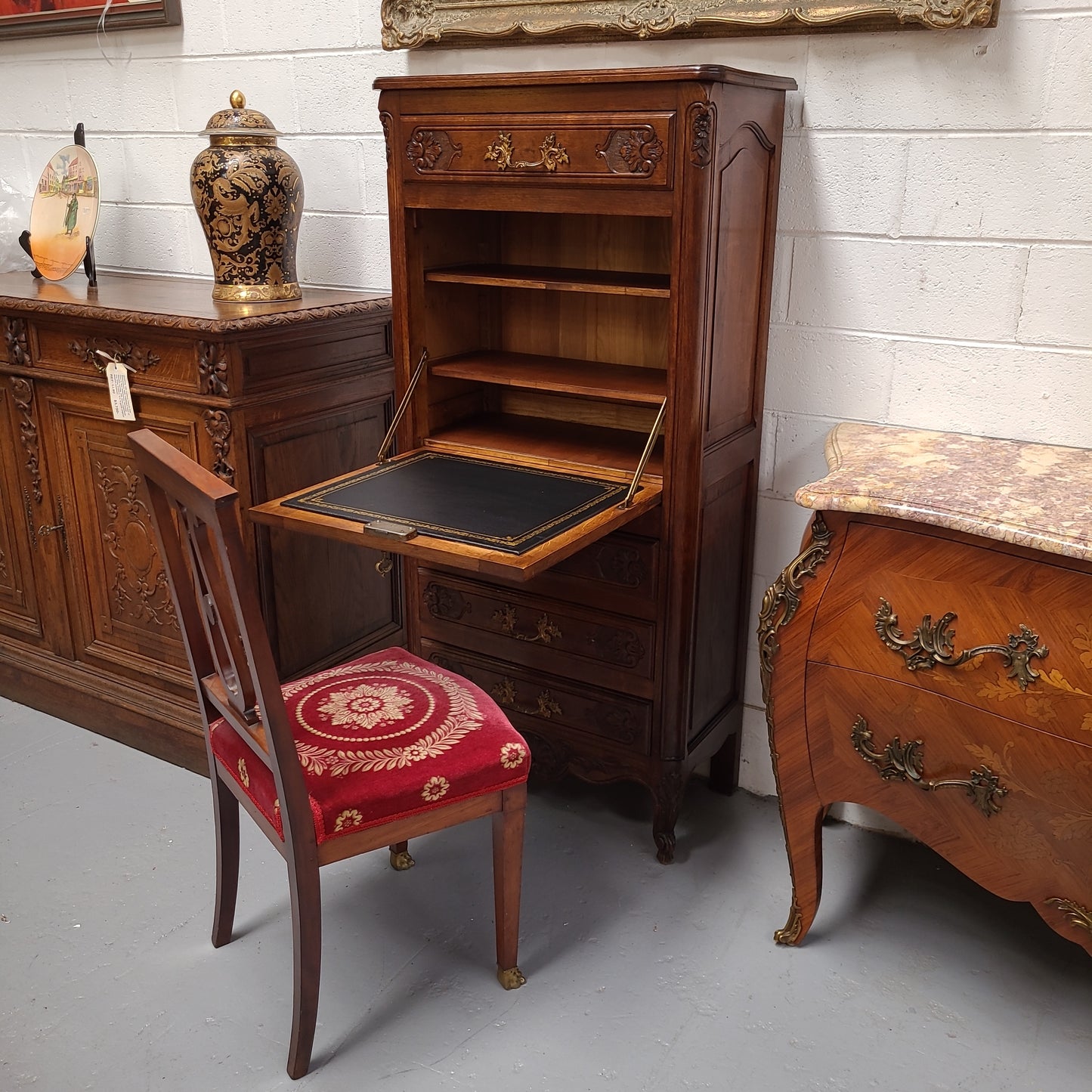French Oak Loius XV Style Secretaire Abattant