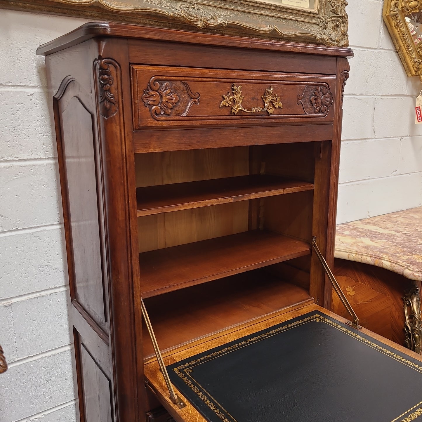 French Oak Loius XV Style Secretaire Abattant