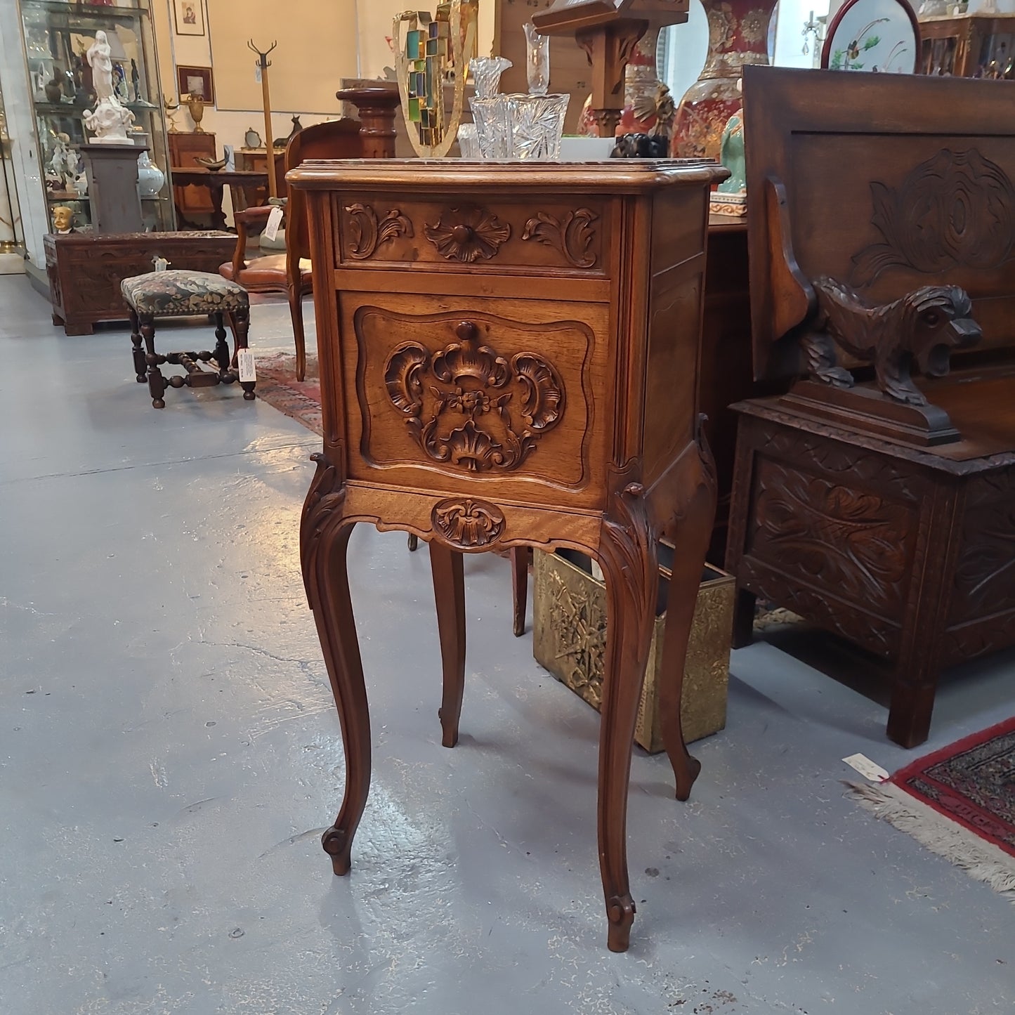 Single French Carved Bedside With Inset Marble Top