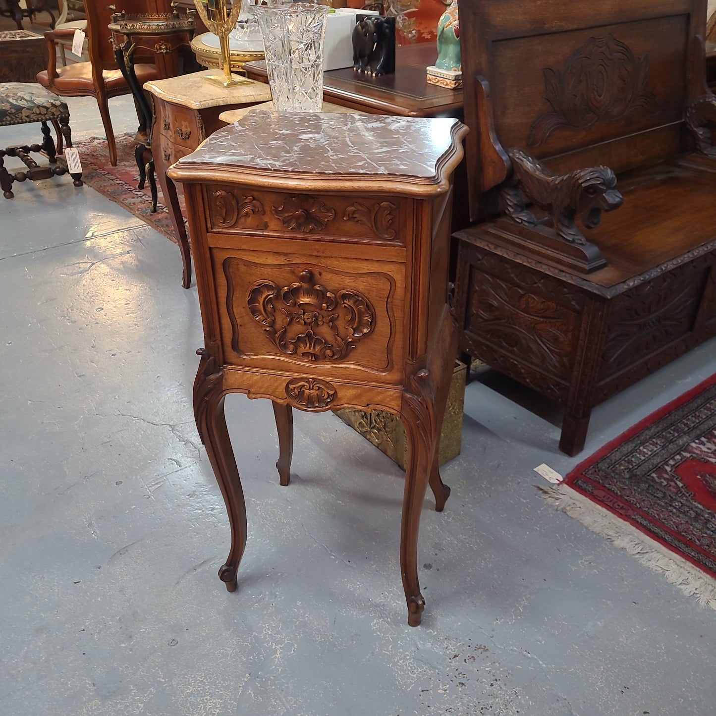 Single French Carved Bedside With Inset Marble Top