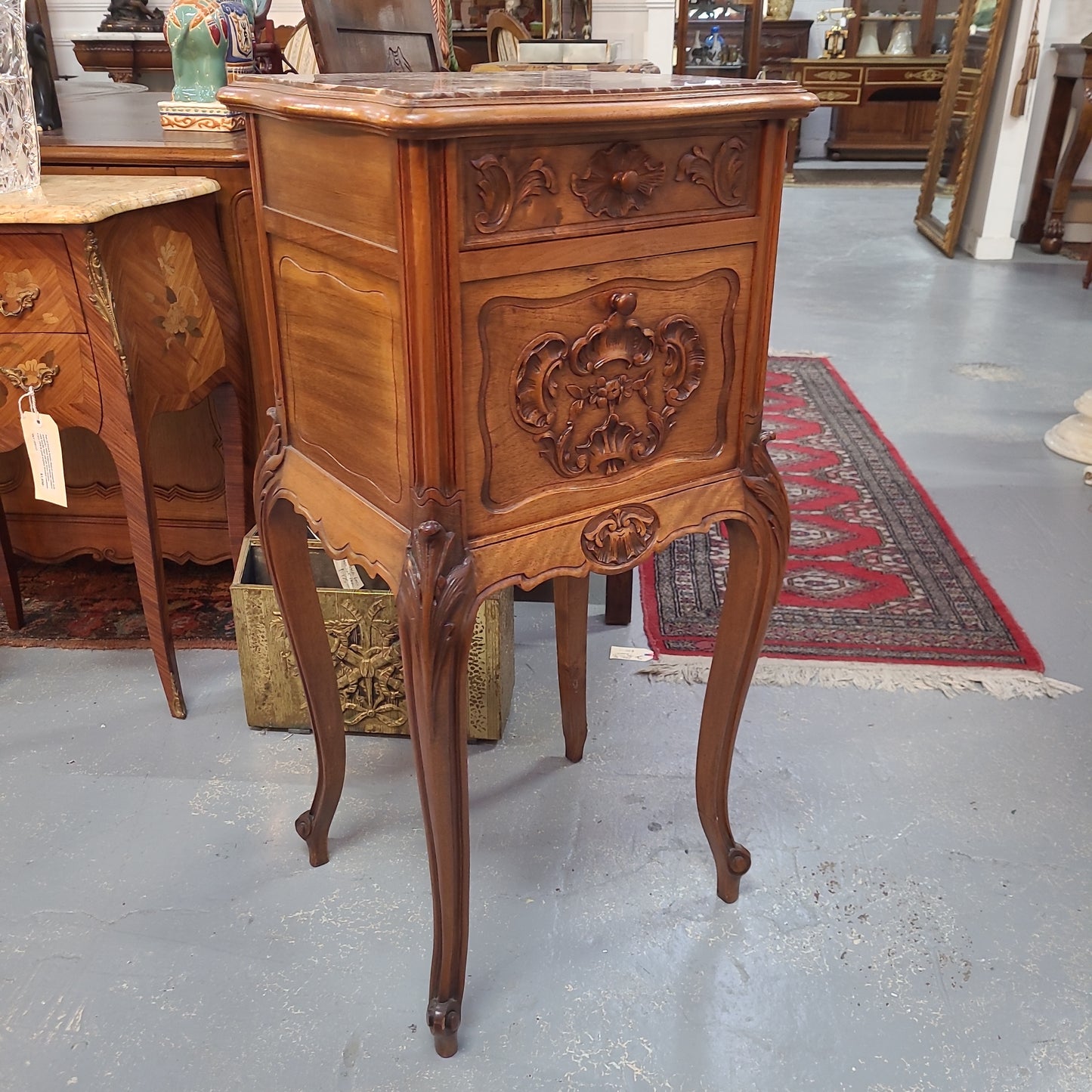 Single French Carved Bedside With Inset Marble Top
