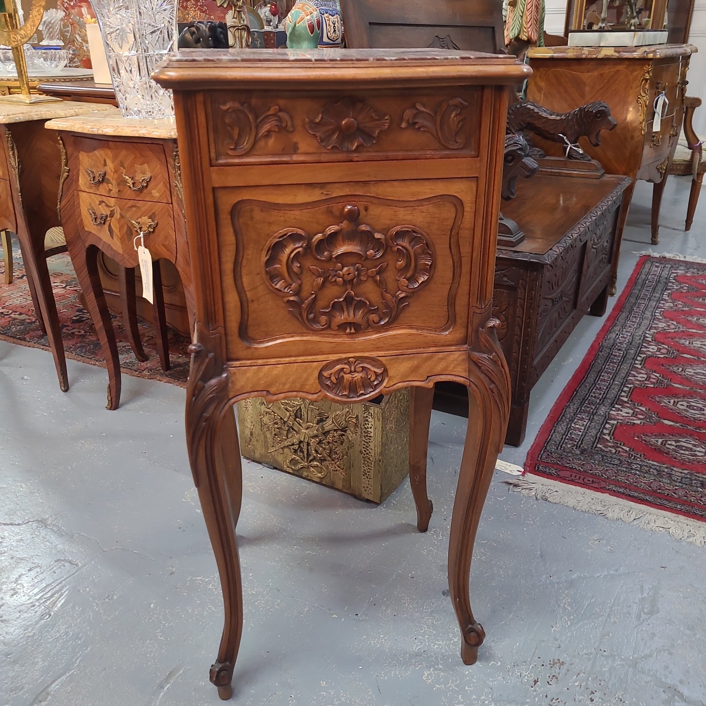 Single French Carved Bedside With Inset Marble Top