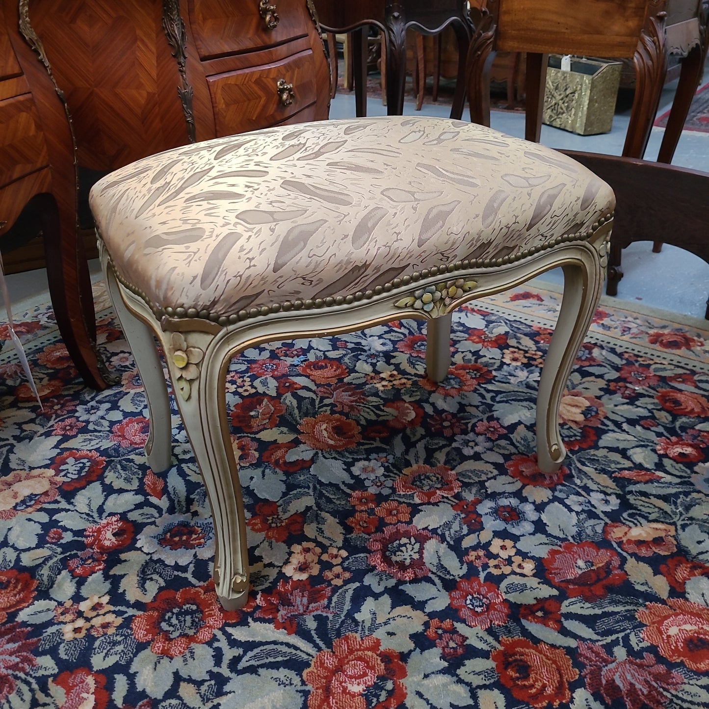 French Louis 15th Style Hand Painted And Gilded Stool