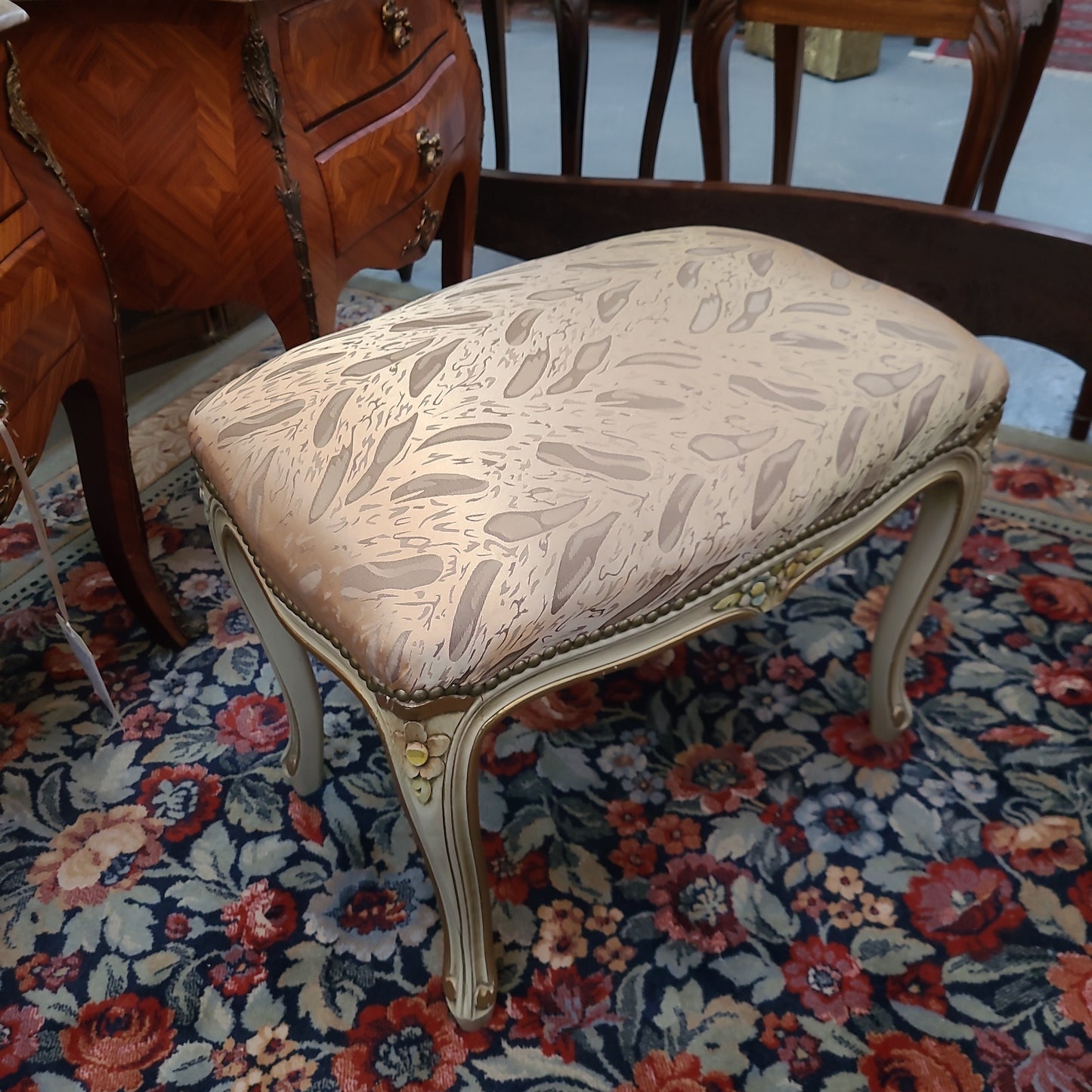 French Louis 15th Style Hand Painted And Gilded Stool