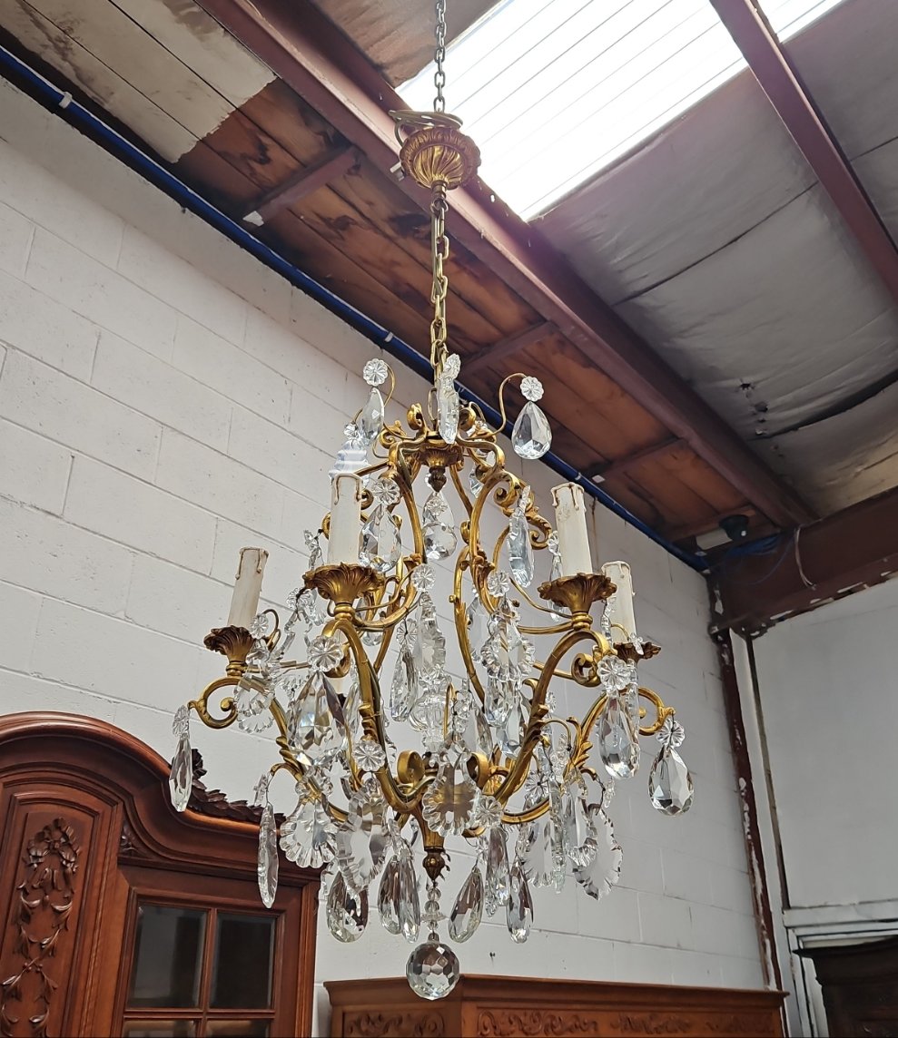 Large Parisian Crystal And Gilt Bronze Chandelier