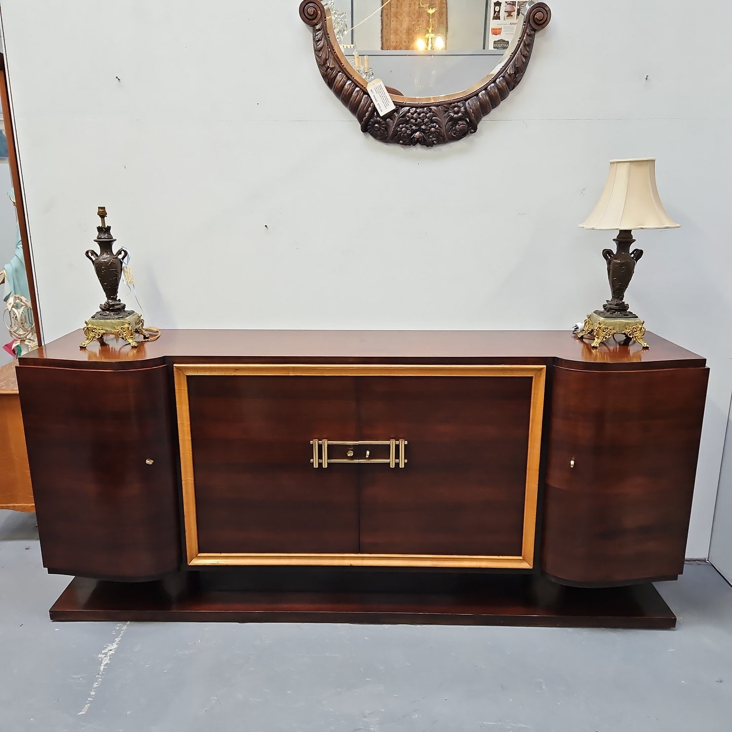 Grand Jules Leleu Style French Art Deco Walnut Four Door Buffet