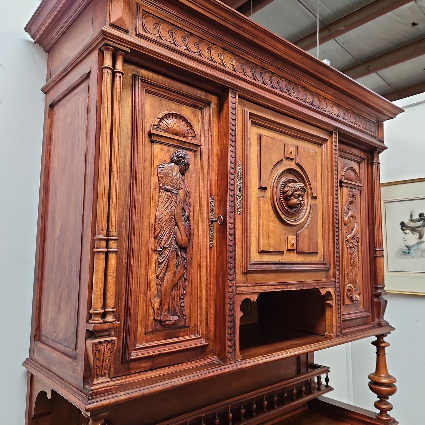 Impressive French Walnut Henry II Style Buffet Sideboard