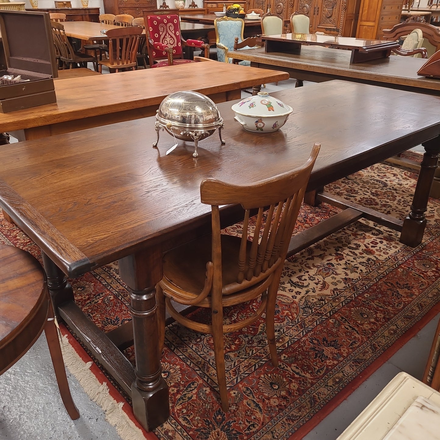 Dark Oak French Pedestal Base Dining Table
