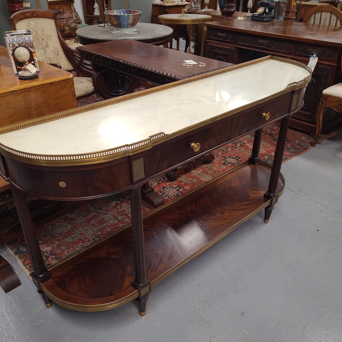 French Empire Style Mahogany Marble Top Console Table