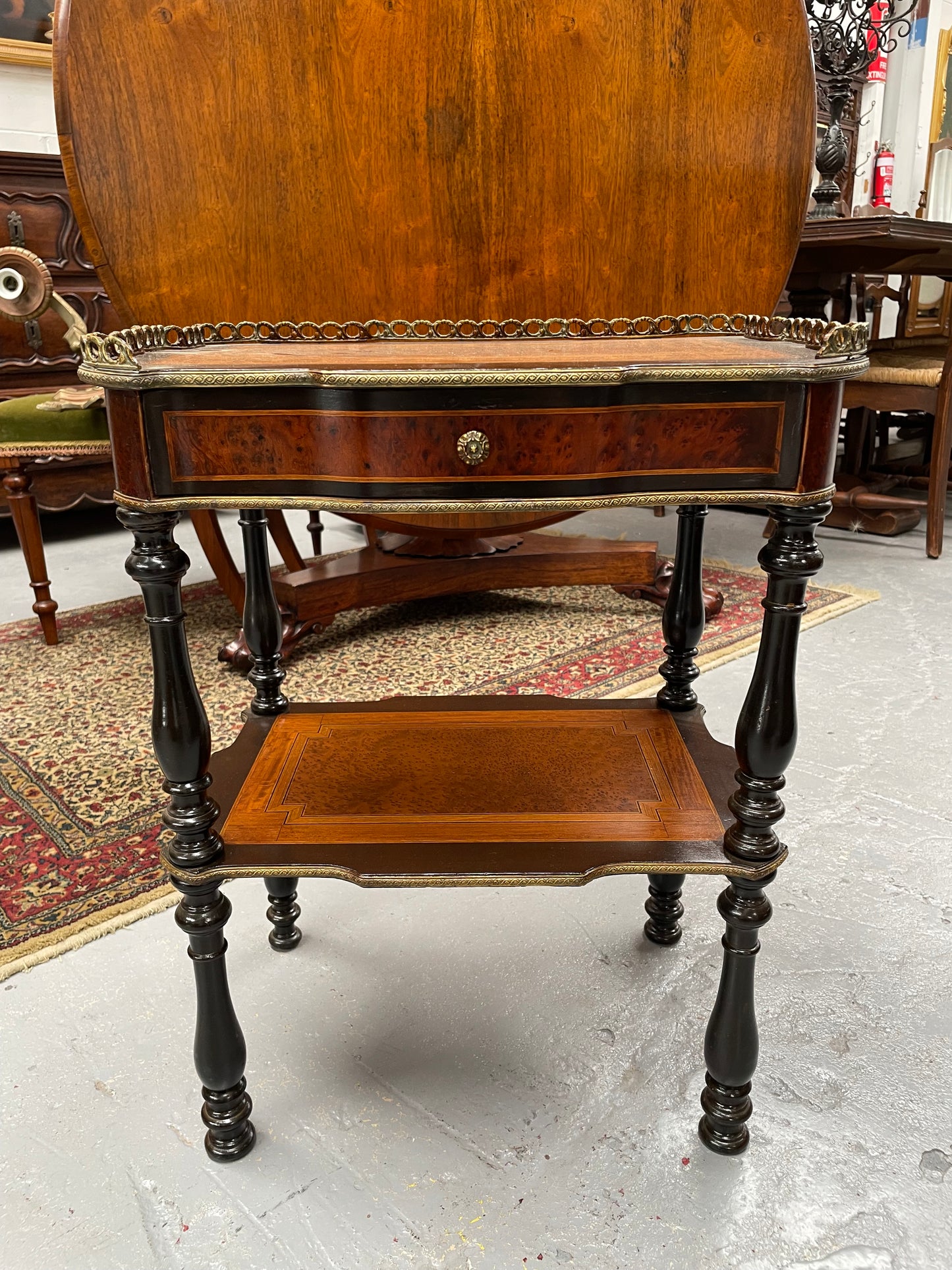 French Inlaid Side Table With Brass Fittings