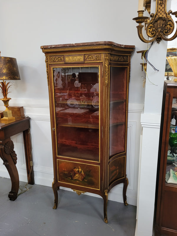 Original 19th century French Vernis Martin vitrine with a stunning marble top, hand painted panels and beautiful bronze mounts. Sourced from France and in good original detailed condition.