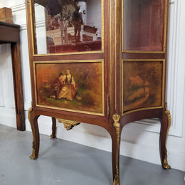 Original 19th Century French Vernis Martin Vitrine With Marble Top & Hand Painted Panels