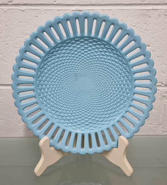 Victorian Sowerby Milk Glass Basket Weave Plate