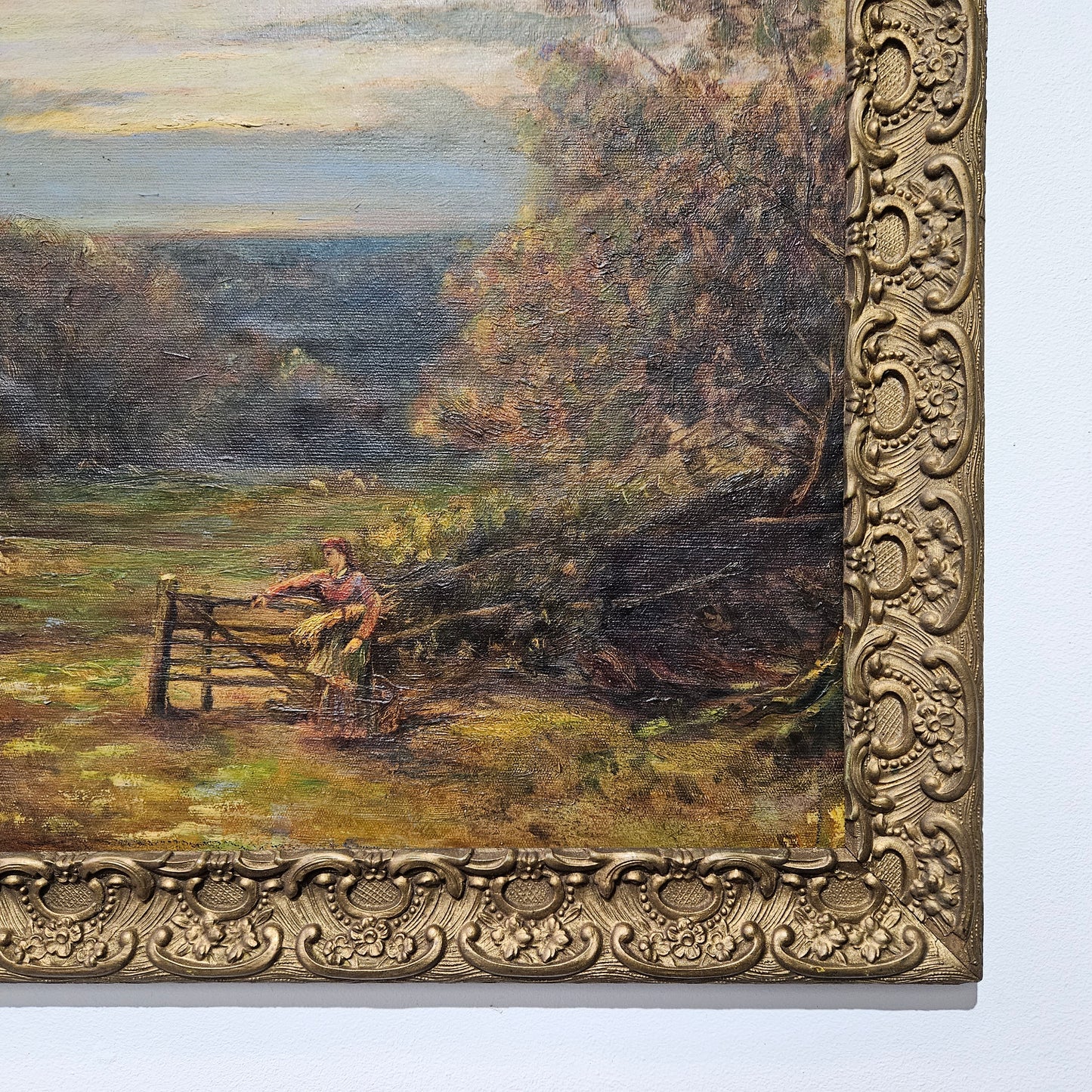 18th Century oil on canvas French/Italian School of autumnal landscape in its original frame. "Painting has undergone conservation" and frame is in good original condition. Please view photos as they help form part of the description.