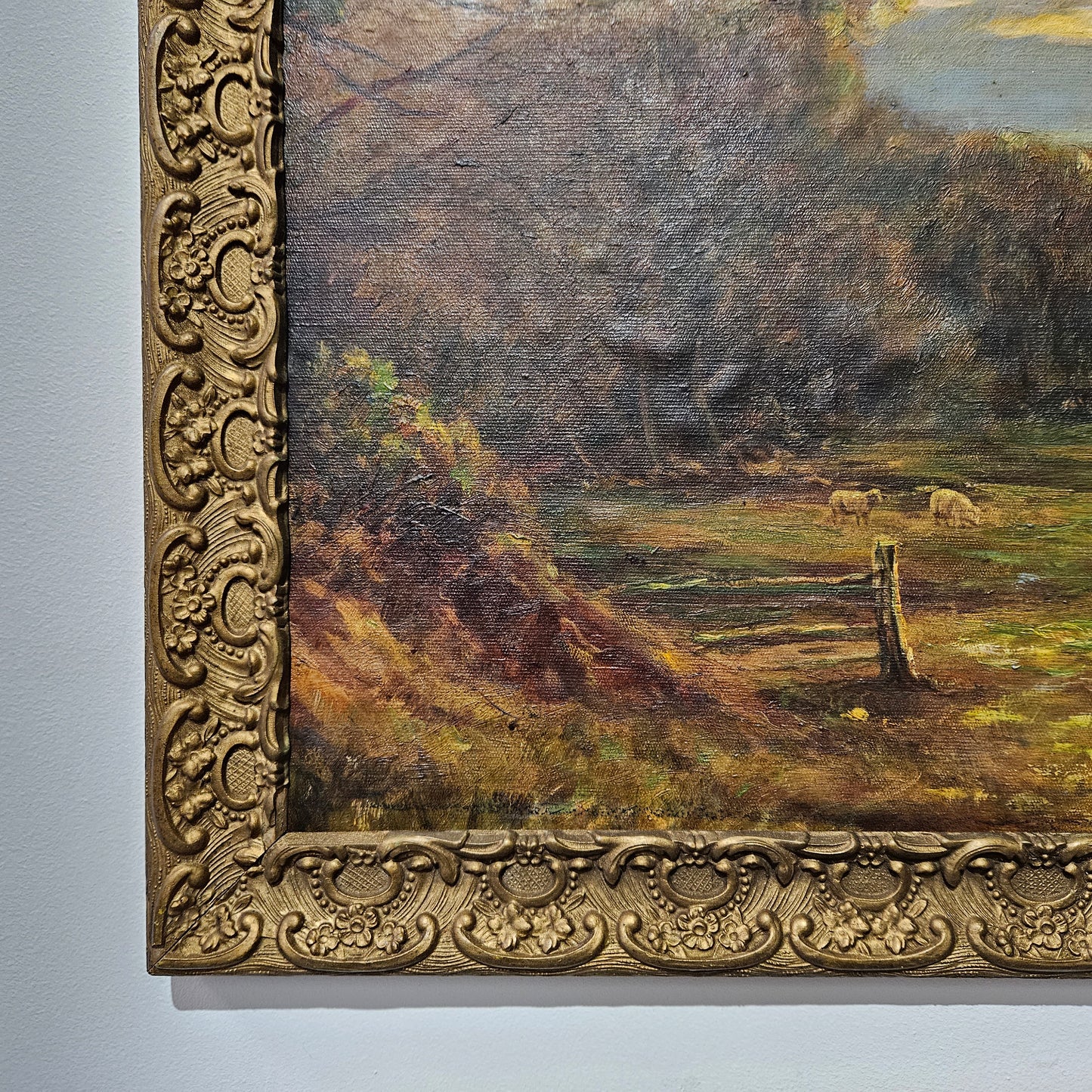18th Century oil on canvas French/Italian School of autumnal landscape in its original frame. "Painting has undergone conservation" and frame is in good original condition. Please view photos as they help form part of the description.