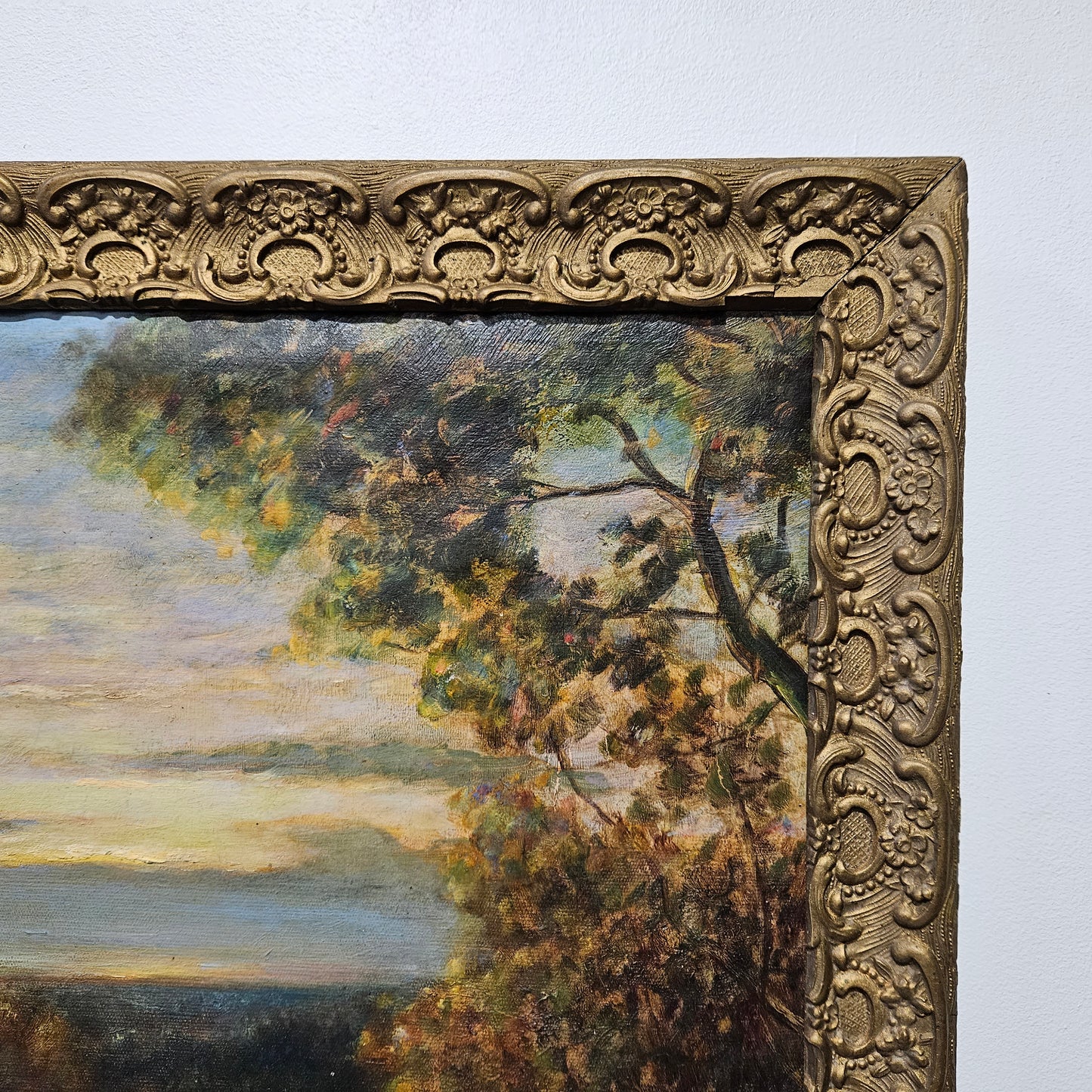 18th Century oil on canvas French/Italian School of autumnal landscape in its original frame. "Painting has undergone conservation" and frame is in good original condition. Please view photos as they help form part of the description.