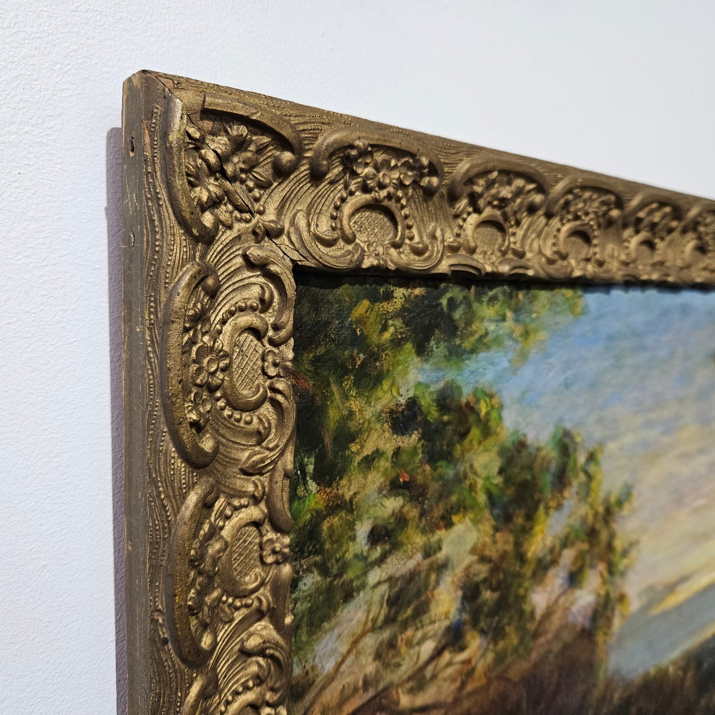 18th Century oil on canvas French/Italian School of autumnal landscape in its original frame. "Painting has undergone conservation" and frame is in good original condition. Please view photos as they help form part of the description.