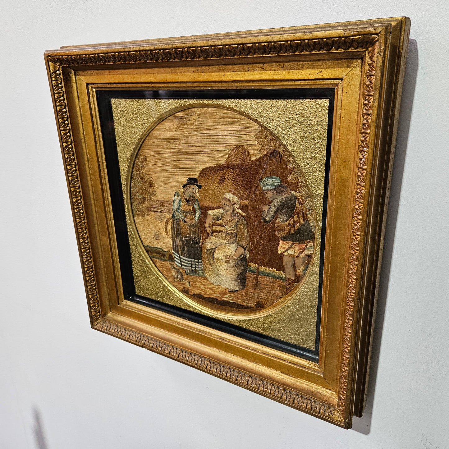 Amazing Georgian silk needlepoint tapestry in its original frame, please see photos as they form part of the description. In great original condition.