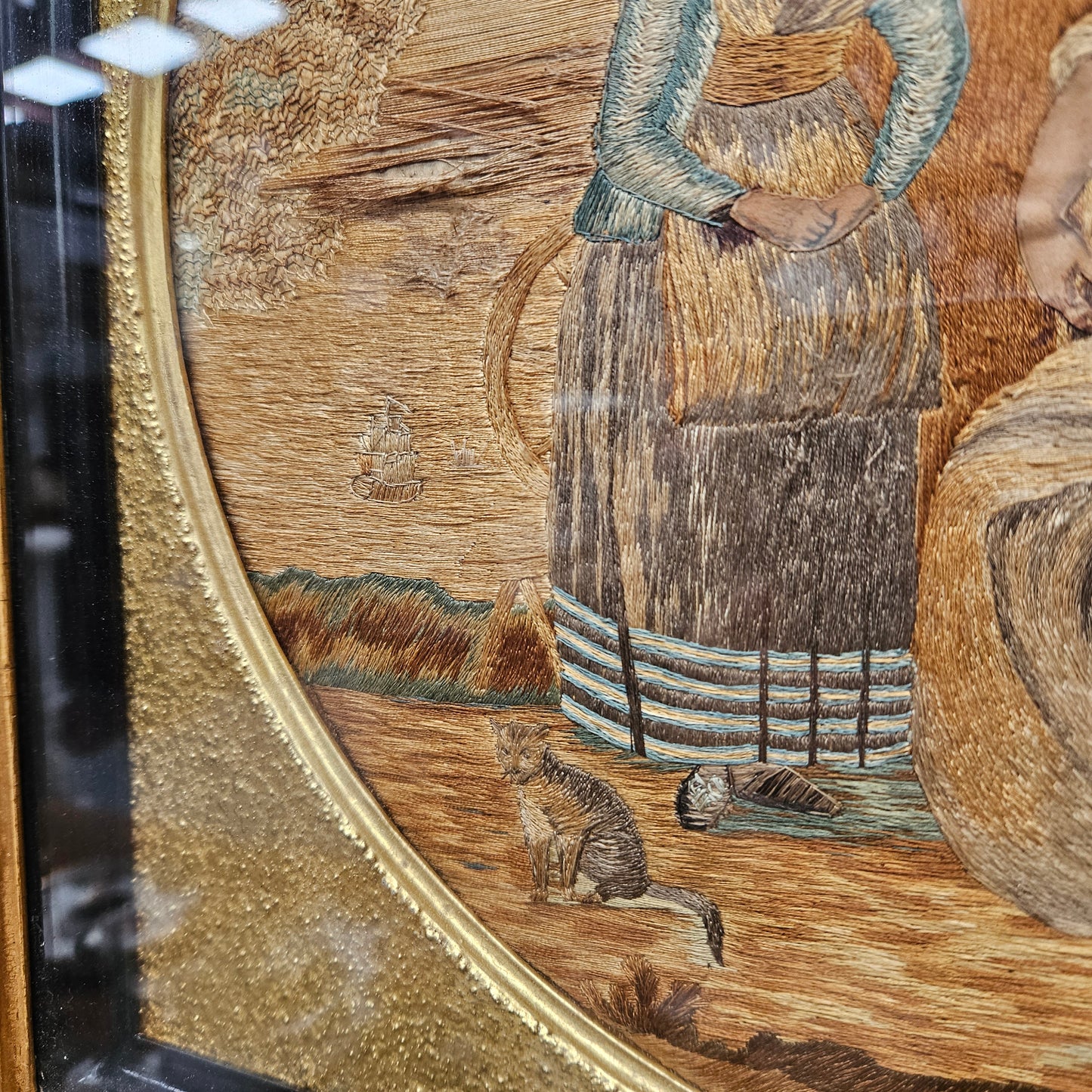 Amazing Georgian silk needlepoint tapestry in its original frame, please see photos as they form part of the description. In great original condition.