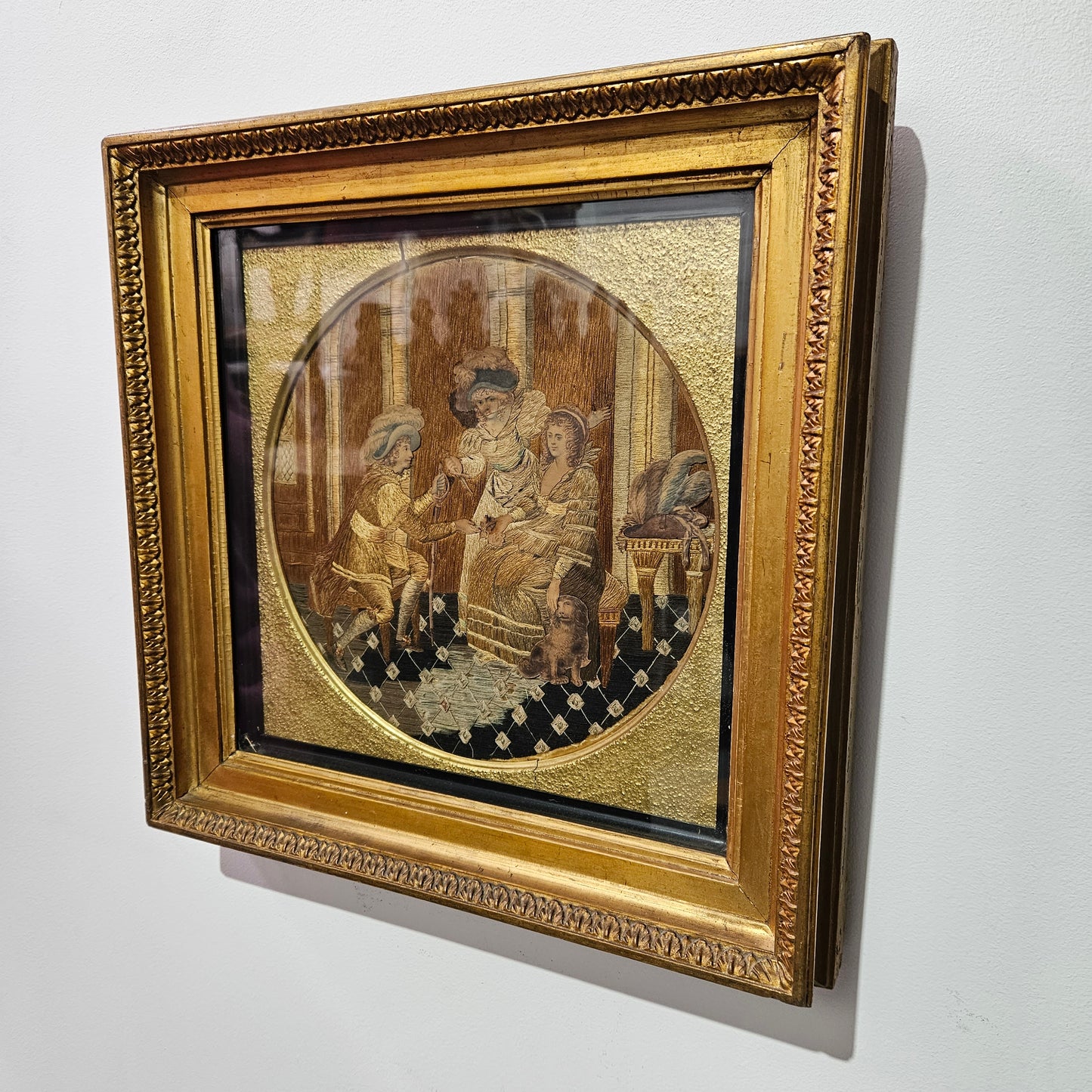 Stunning Georgian silk needlepoint tapestry in its original frame, please see photos as they form part of the description. In great original condition.