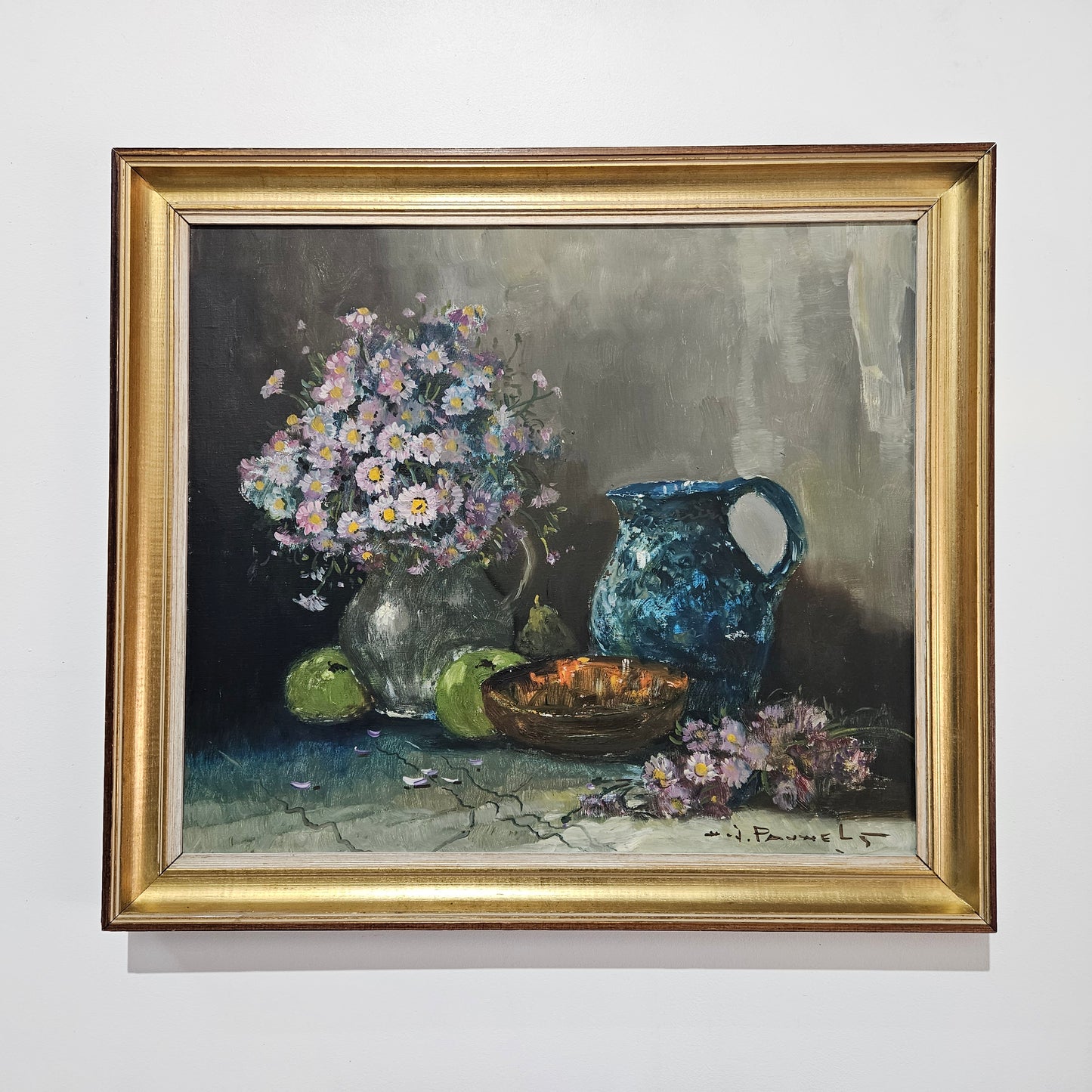 Vintage Netherlands oil on canvas still life painting signed, circa 1950's. Please see photos as they form part of the description.