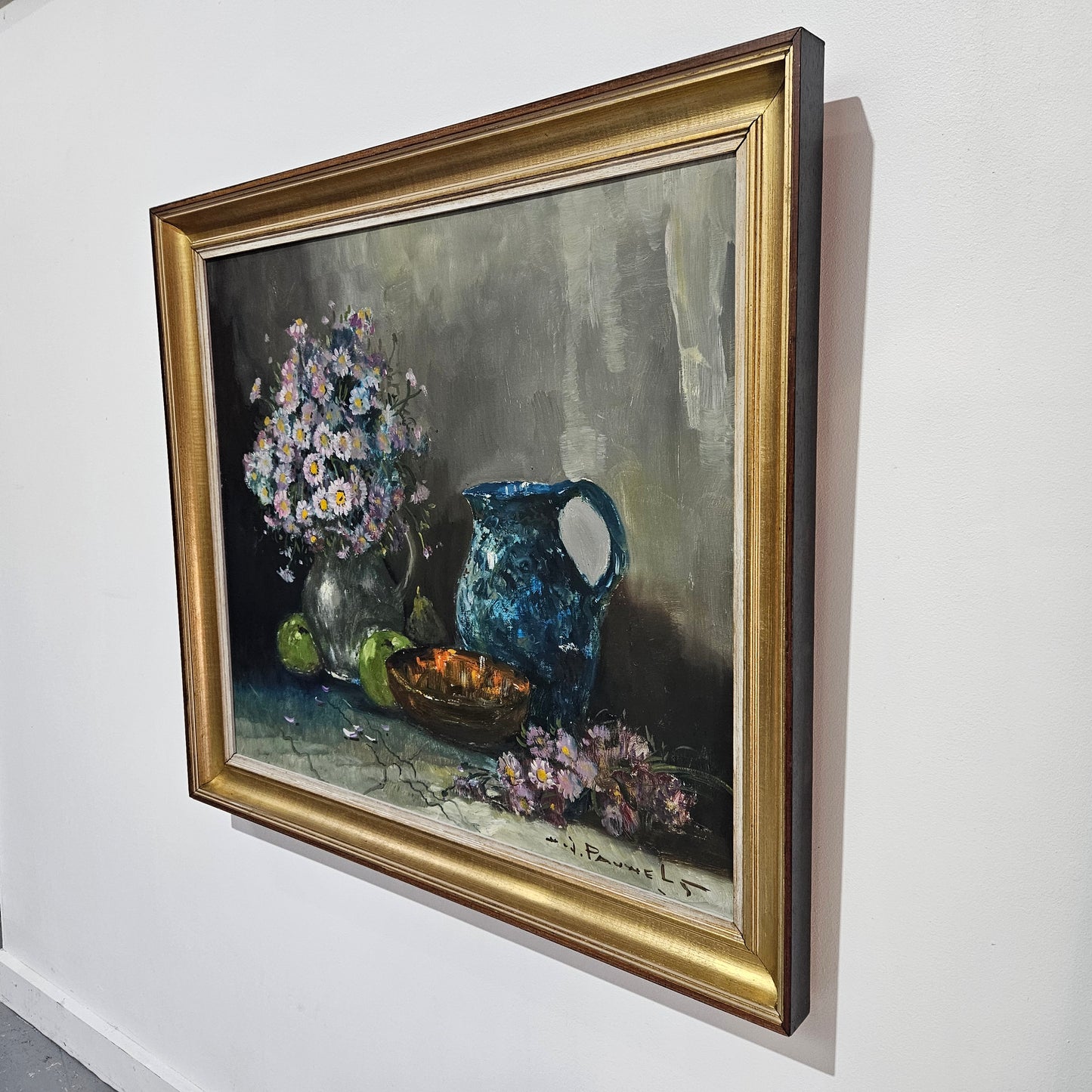 Vintage Netherlands oil on canvas still life painting signed, circa 1950's. Please see photos as they form part of the description.