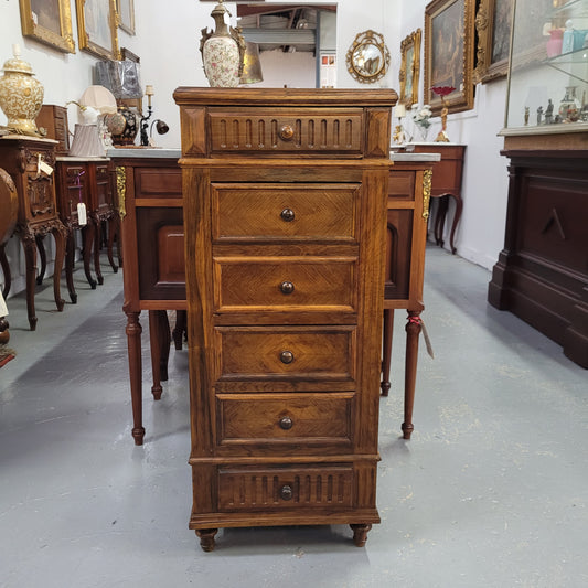 French Walnut Single Bedside With Marble Top