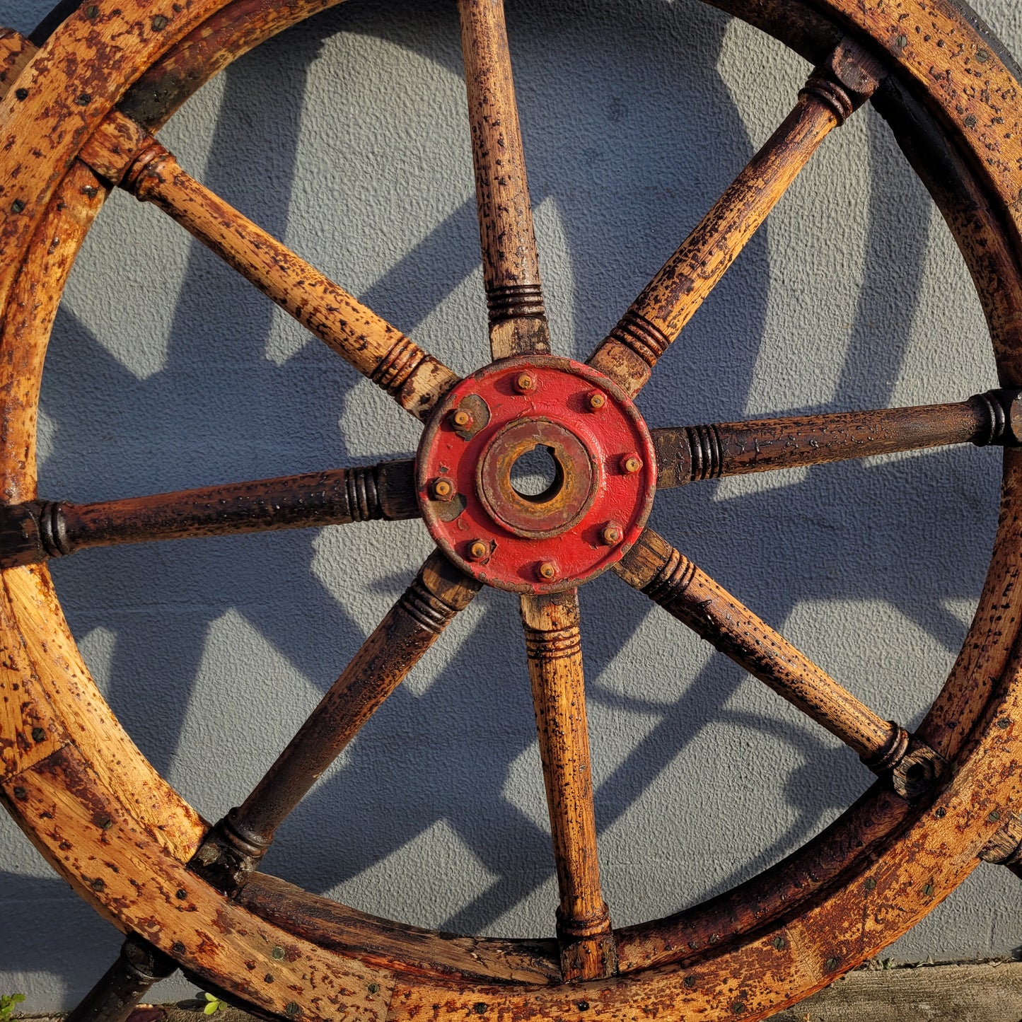 Large Antique 19th Century Eight Spoke Mahogany and Brass Ships Steering Wheel
