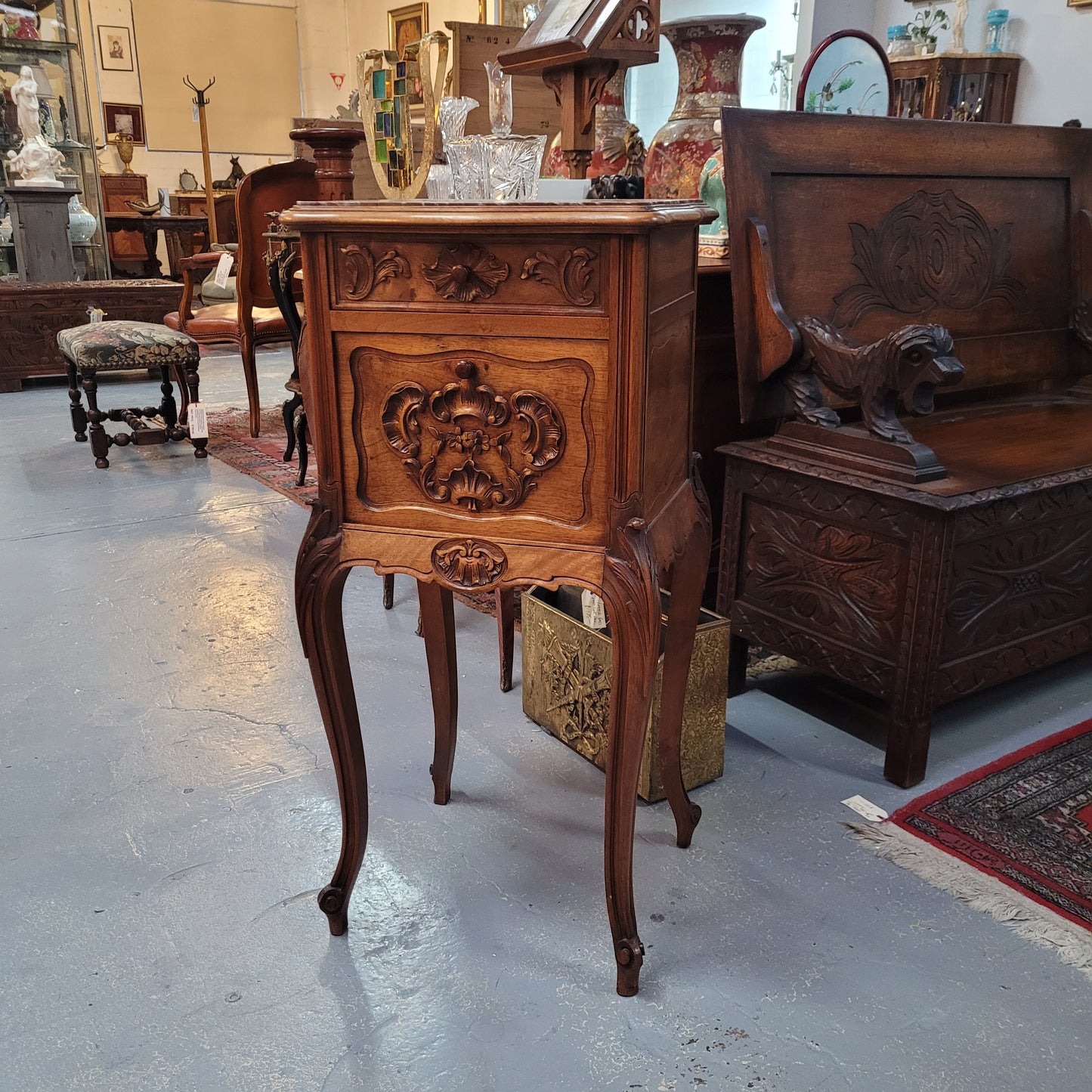 Single French Carved Bedside With Inset Marble Top