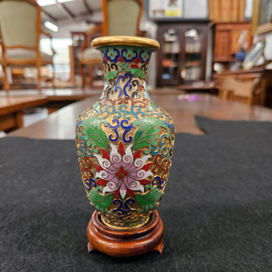 Cloisonné Softly Coloured Enamel and Gilt Vase