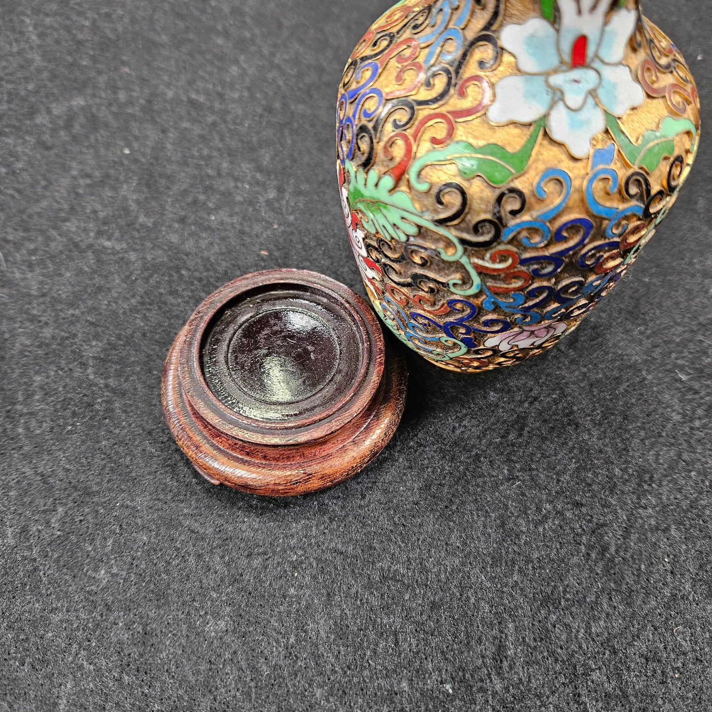 Cloisonné Softly Coloured Enamel & Gilt Vase on Stand