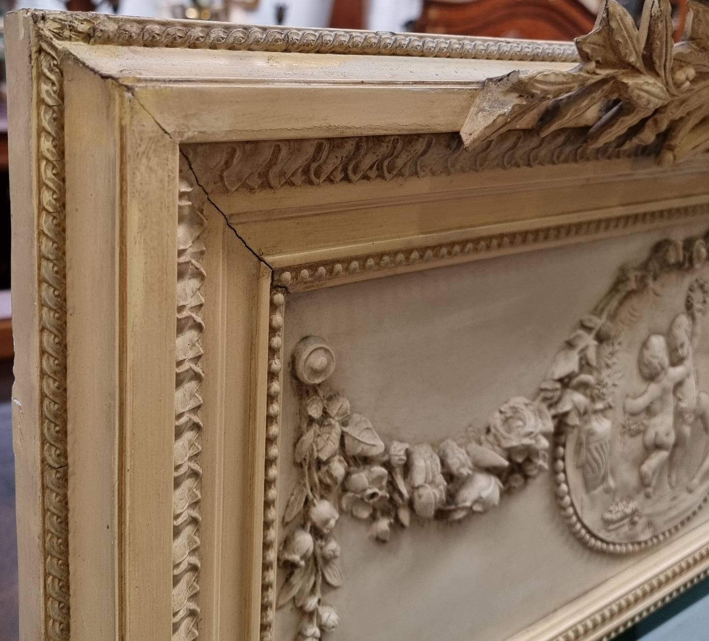 19th Century Hand Painted Trumeau Mirror Featuring a Cherub