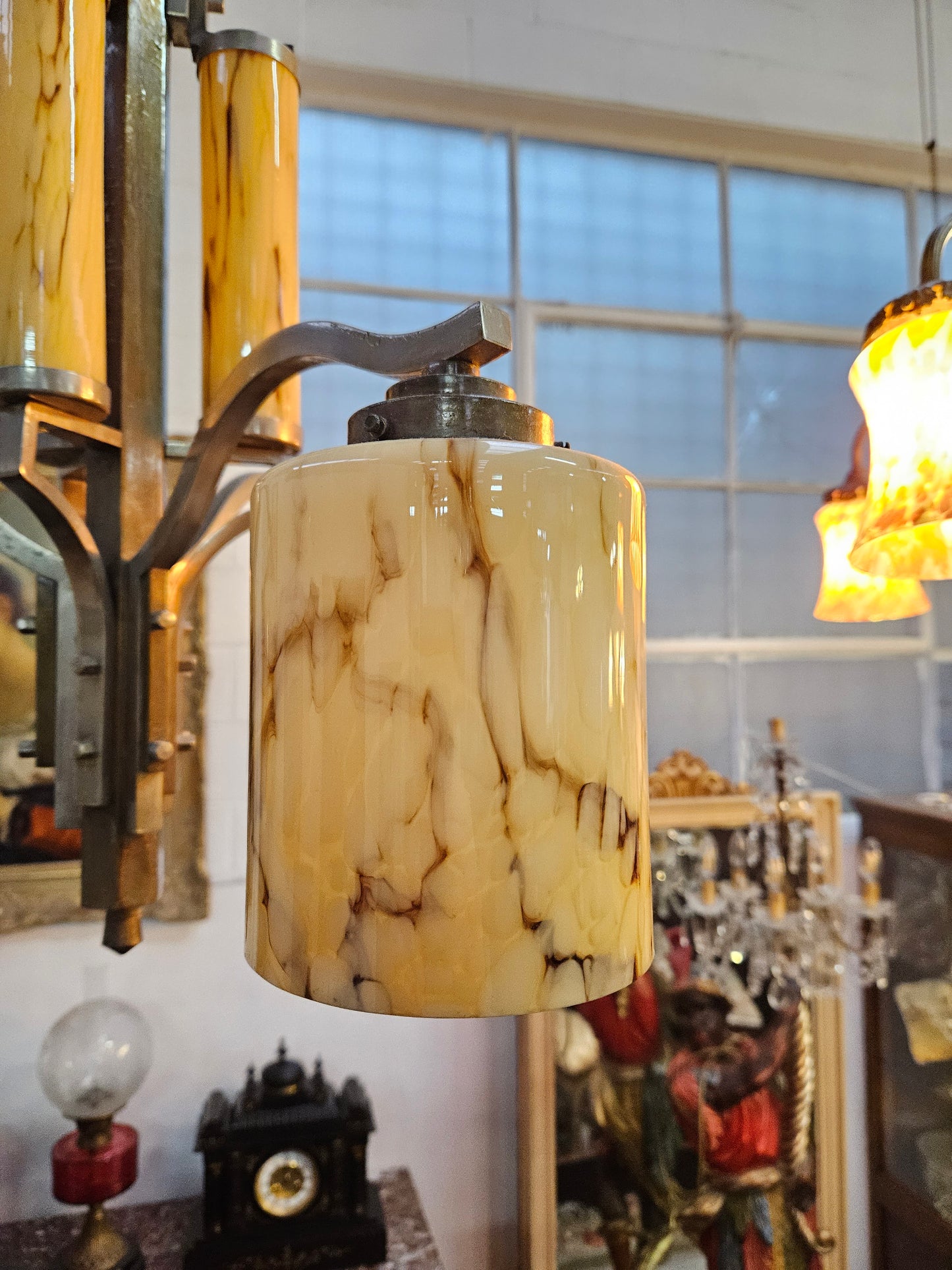 Stunning four light French Art Deco ceiling chandelier with original shades. This chandelier has been rewired to Australian standards. It is in good original condition. Please see photos as they form part of the description.