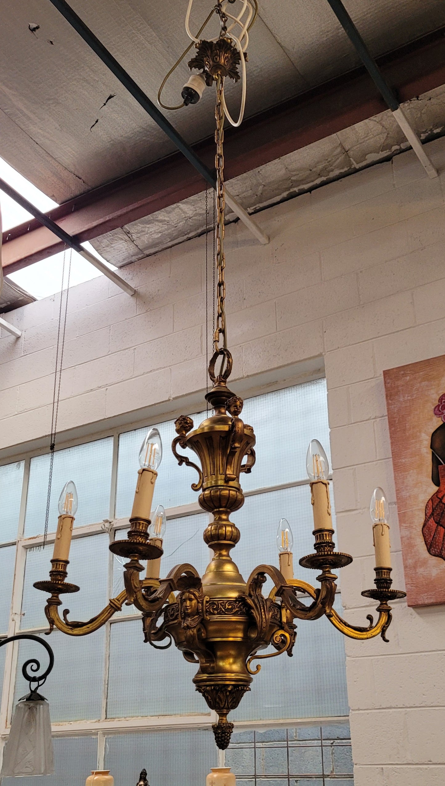 Napoleon III French Bronze Six Light Bronze Chandelier