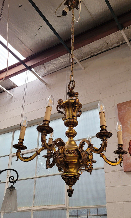 Napoleon III French Bronze Six Light Bronze Chandelier