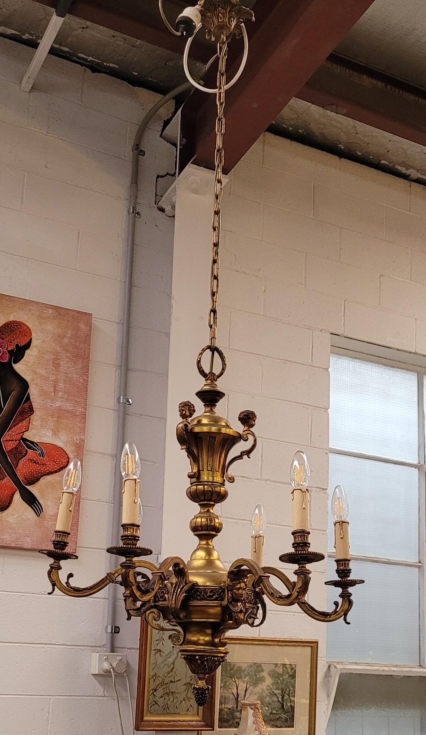Napoleon III French Bronze Six Light Bronze Chandelier