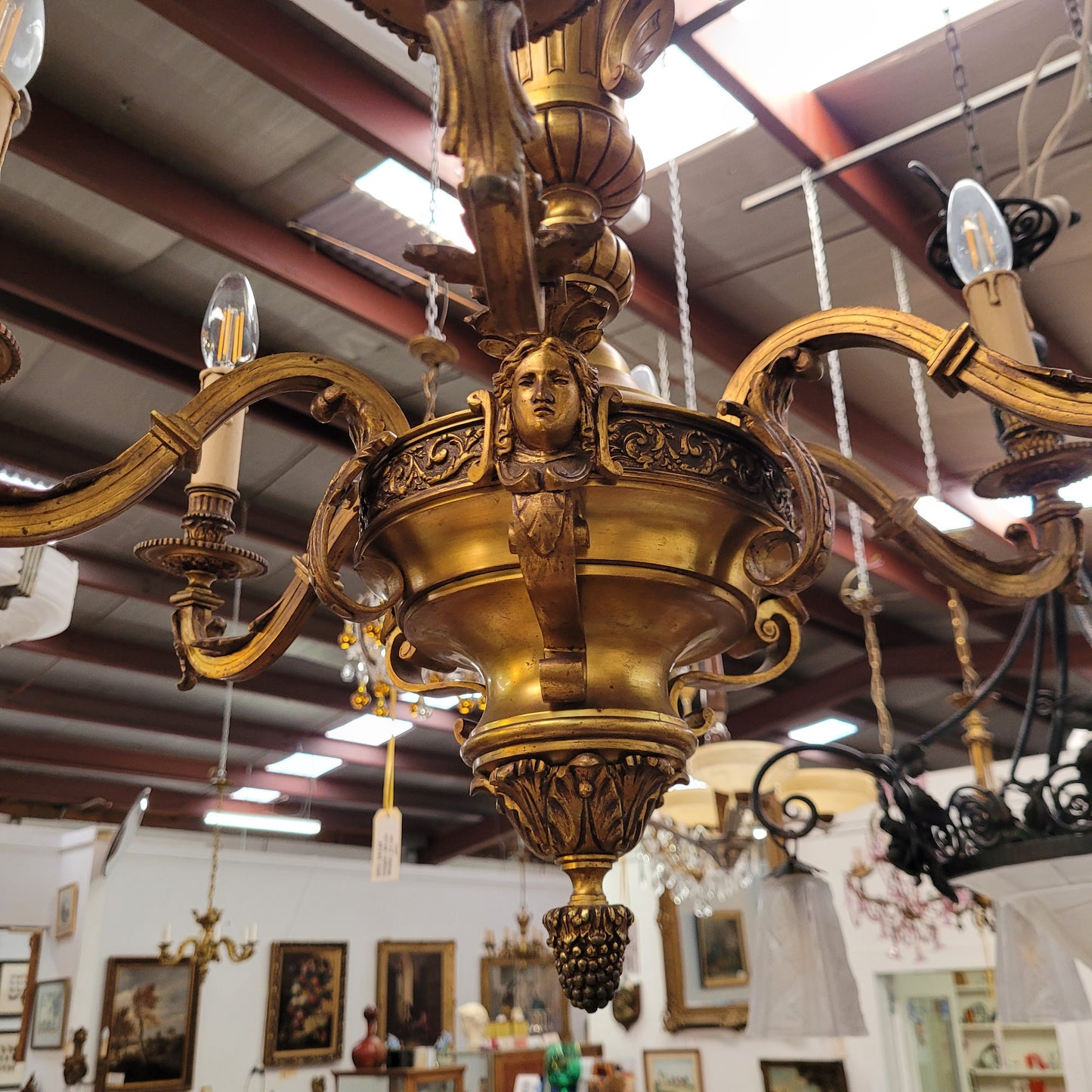 Napoleon III French Bronze Six Light Bronze Chandelier