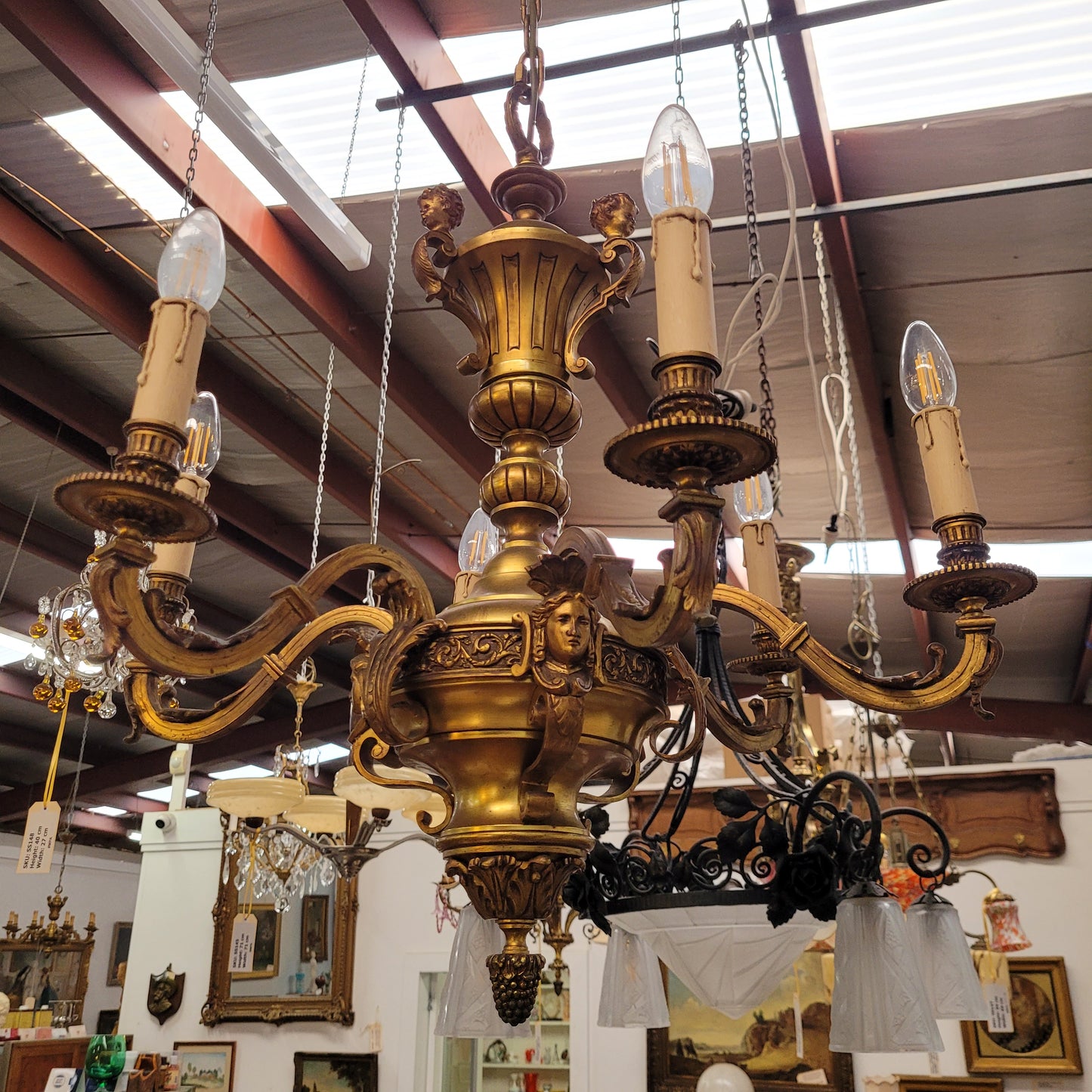 Napoleon III French Bronze Six Light Bronze Chandelier