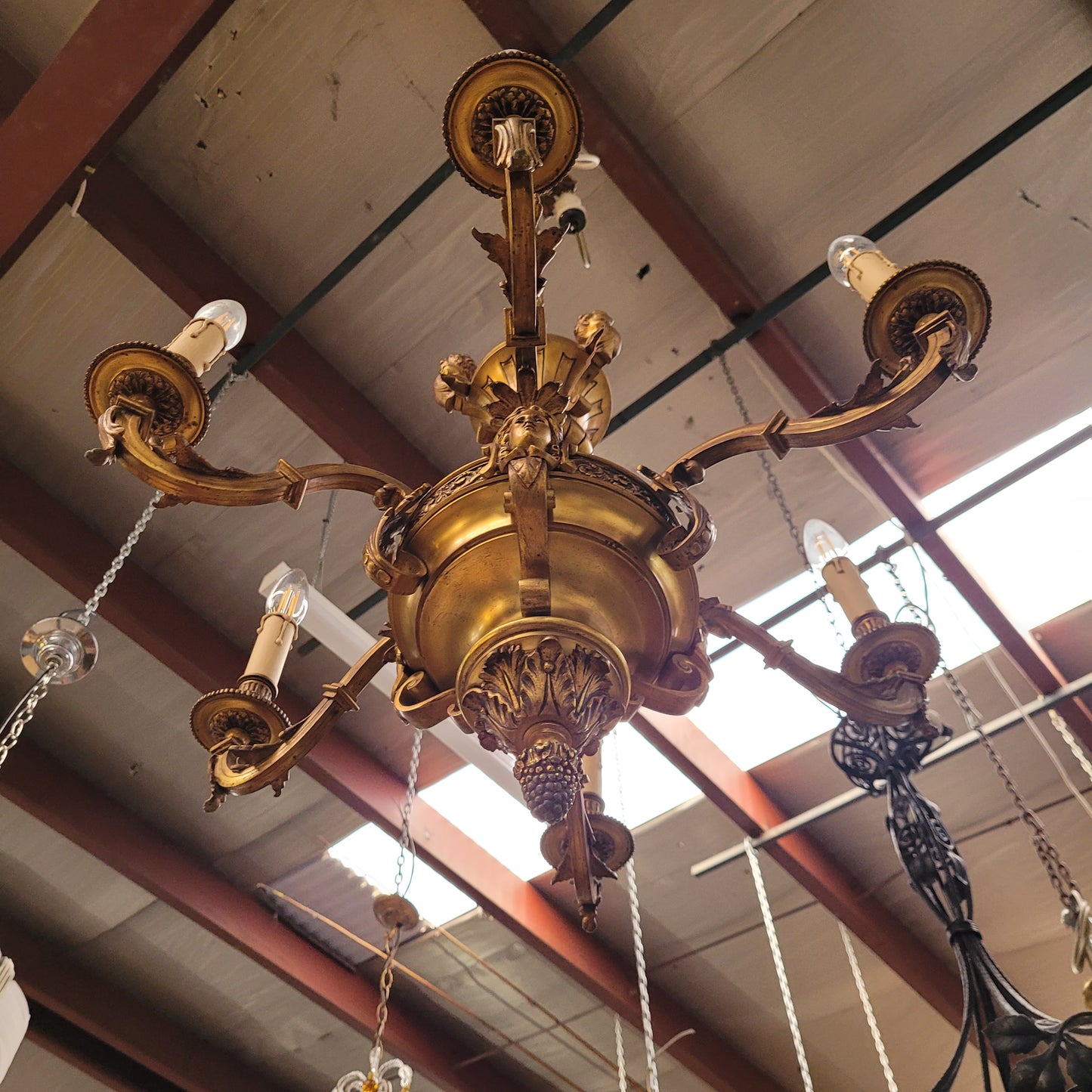Napoleon III French Bronze Six Light Bronze Chandelier