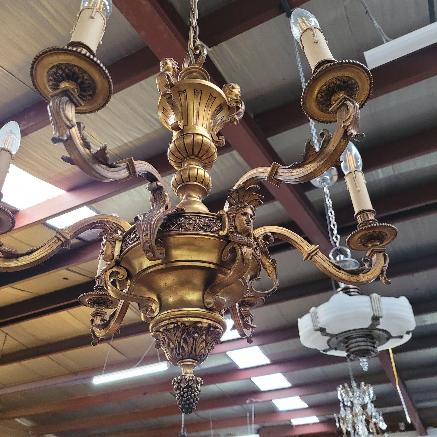 Napoleon III French Bronze Six Light Bronze Chandelier