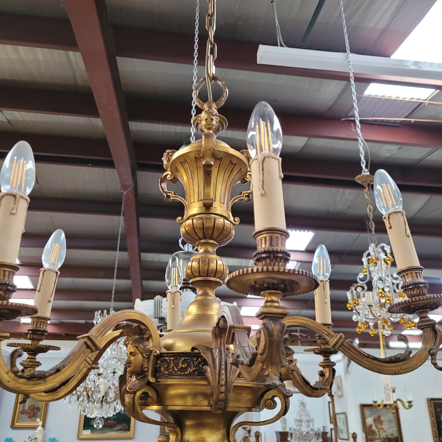 Napoleon III French Bronze Six Light Bronze Chandelier