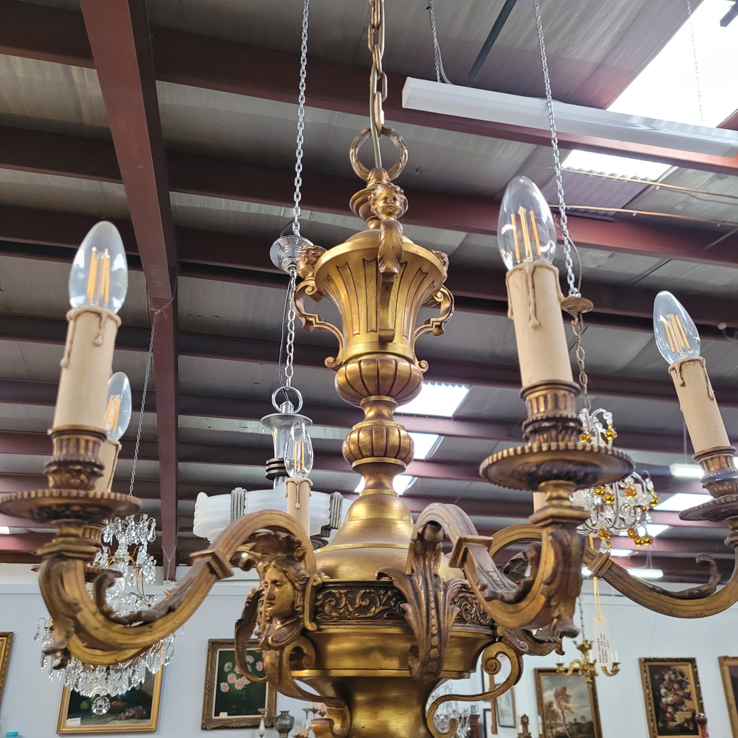 Napoleon III French Bronze Six Light Bronze Chandelier