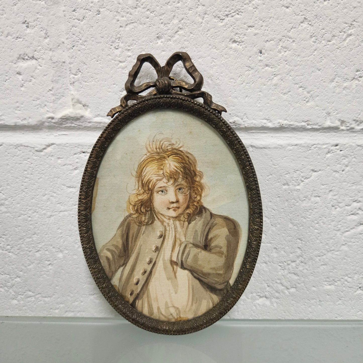Antique framed miniature water color portrait of young man. Please see photos as they form part of the description.