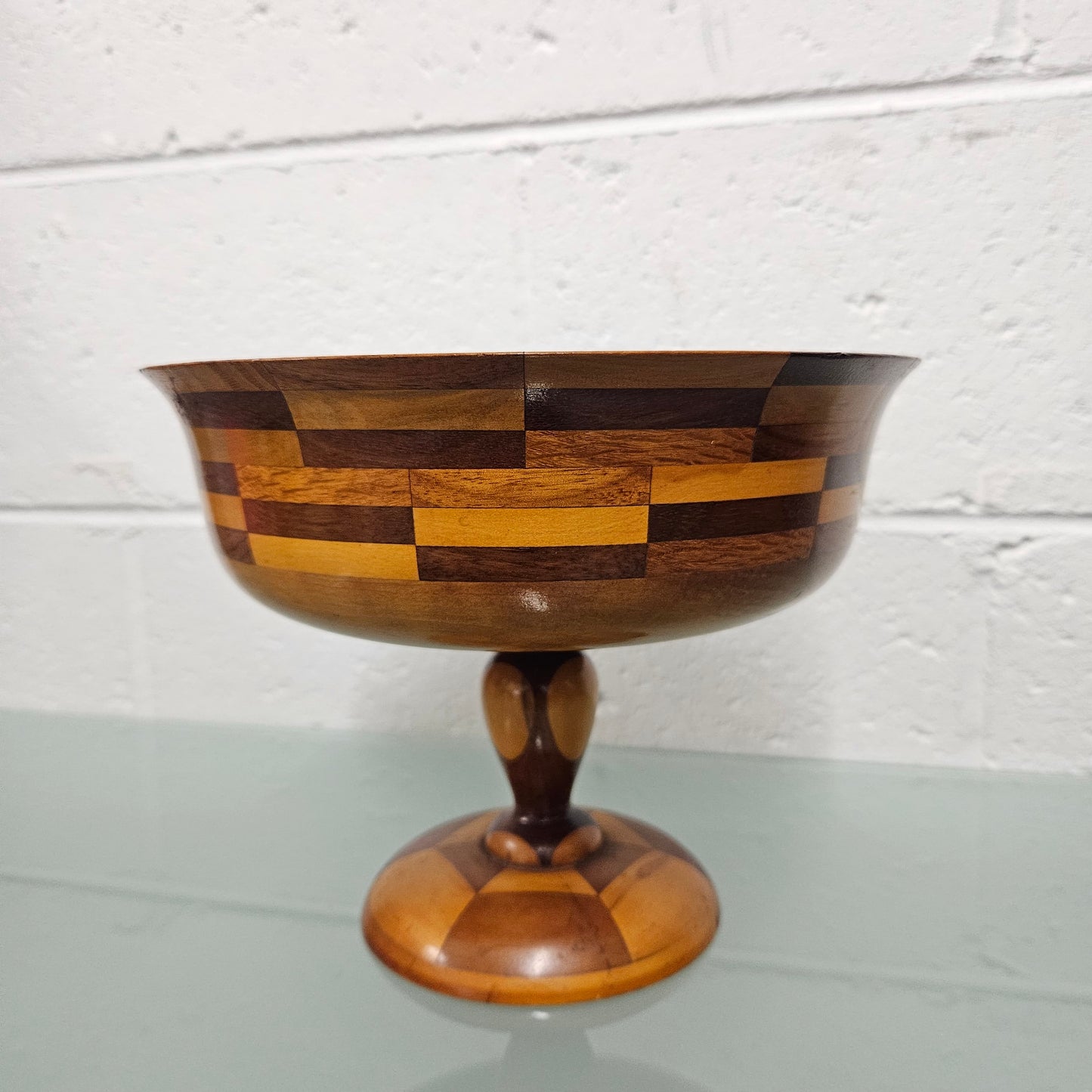 Vintage wooden inlaid pedestal bowl. Please see photos as they form part of the description.