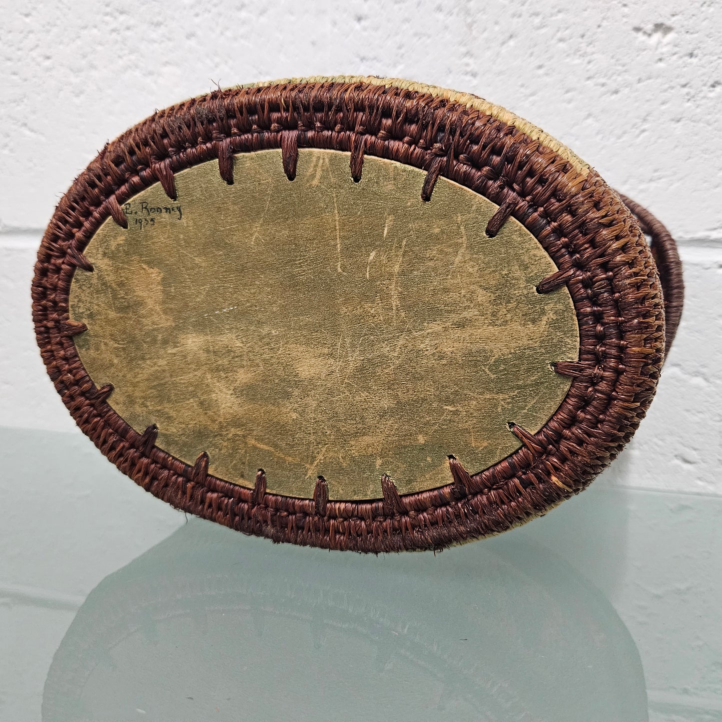 Vintage Hand Made Woven and Dyed Lidded Basket. Signed and Dated 1935. Please see photos as they form part of the description.