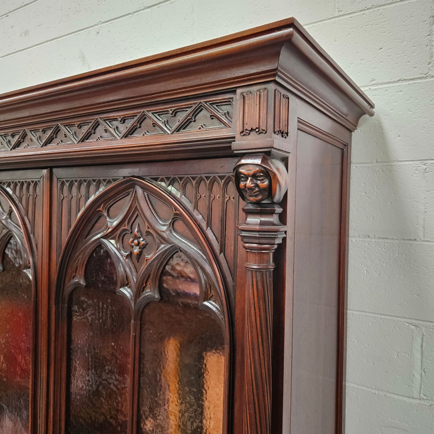 Amazing 19th Century French Walnut Gothic Style Two Door Bookcase