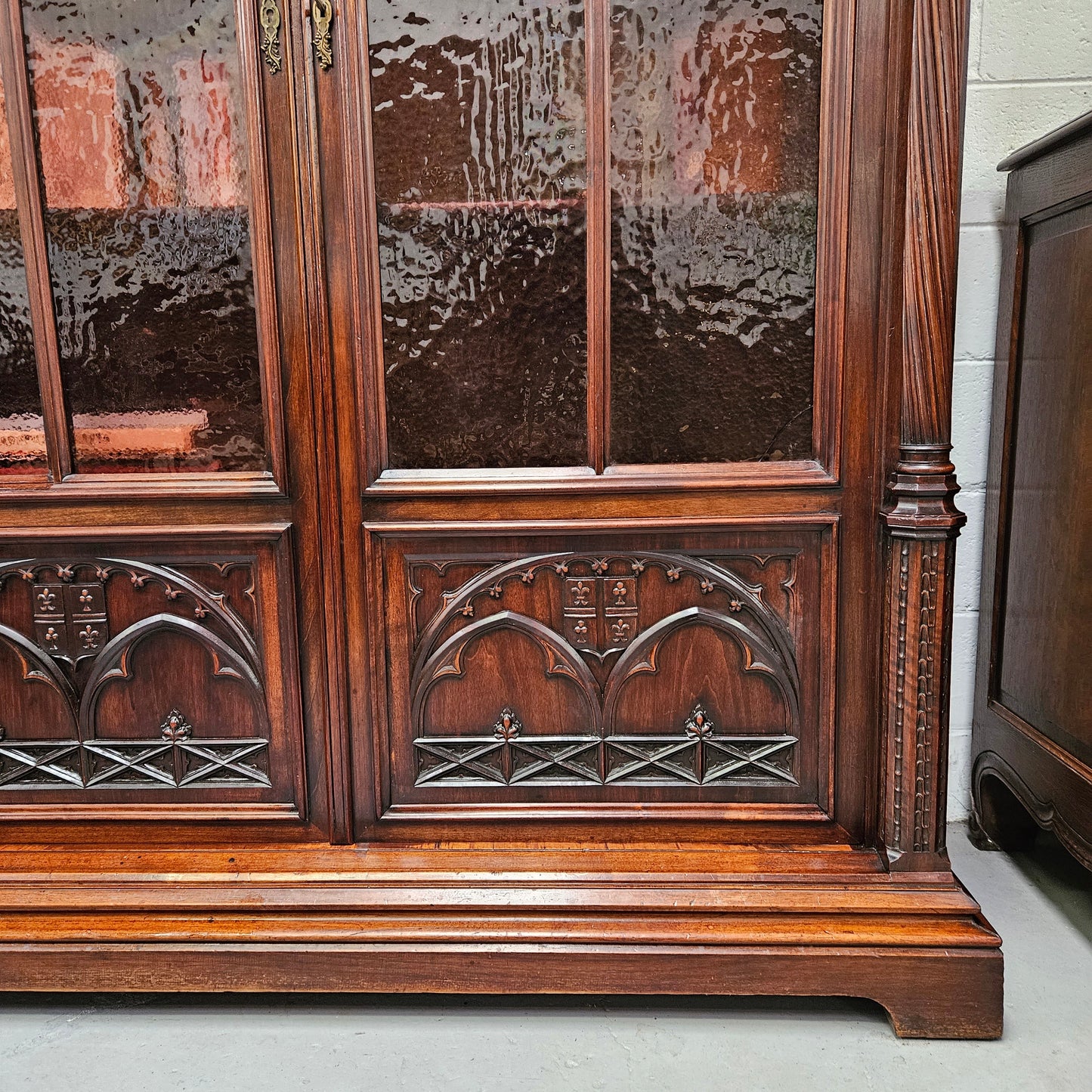Amazing 19th Century French Walnut Gothic Style Two Door Bookcase