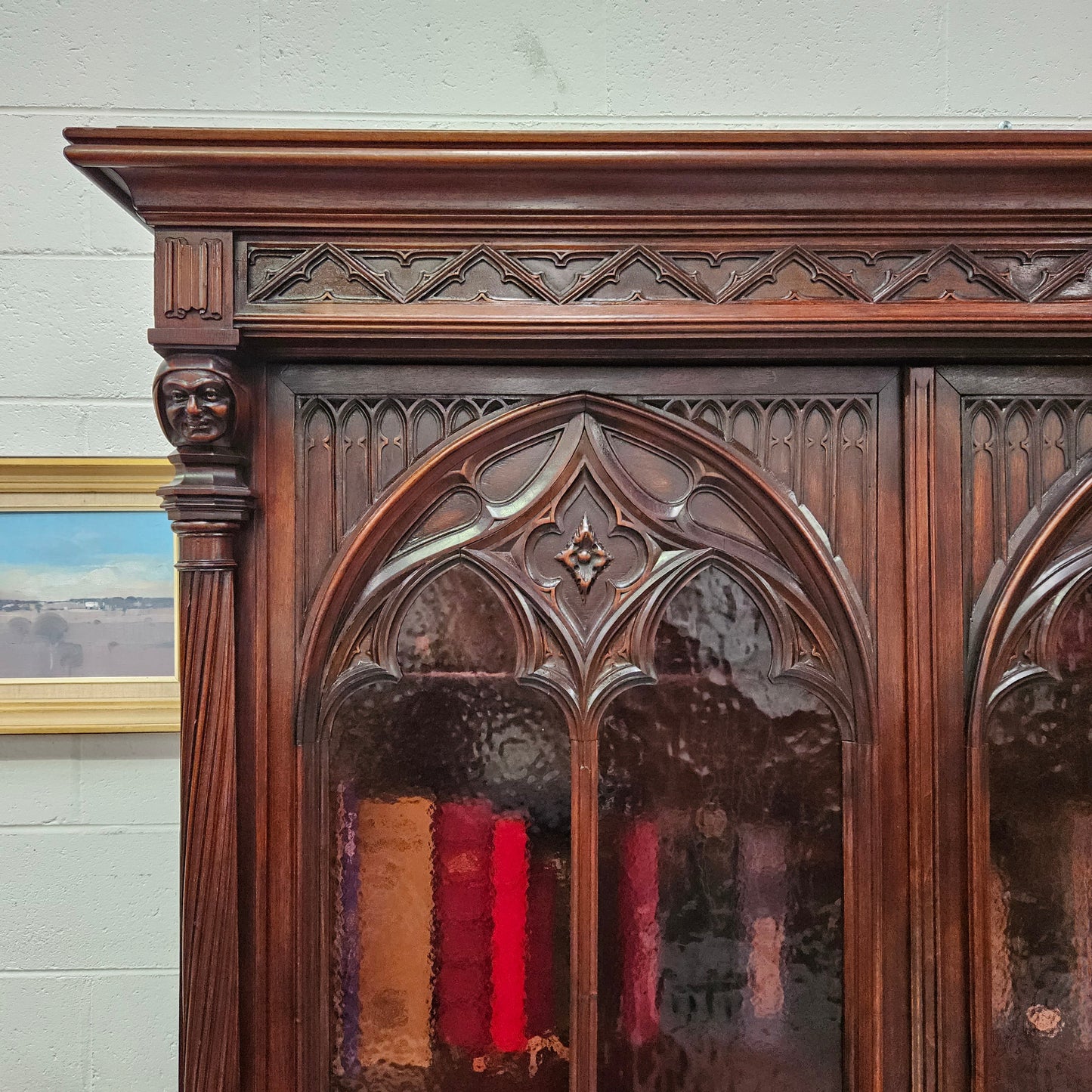 Amazing 19th Century French Walnut Gothic Style Two Door Bookcase