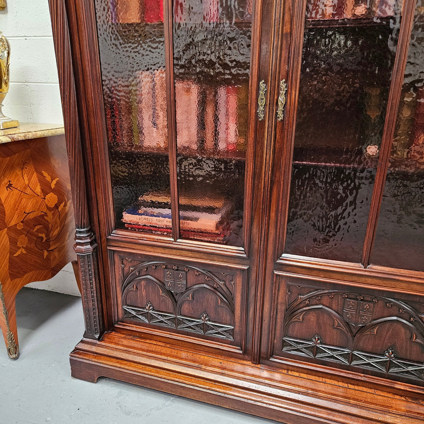 Amazing 19th Century French Walnut Gothic Style Two Door Bookcase
