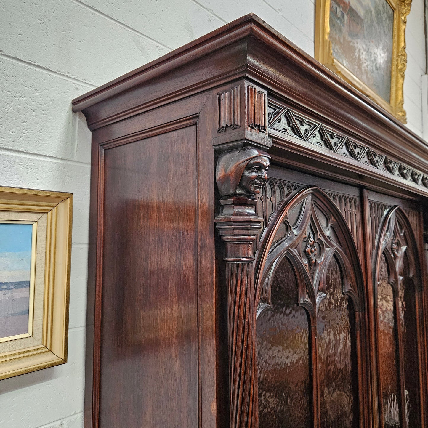 Amazing 19th Century French Walnut Gothic Style Two Door Bookcase